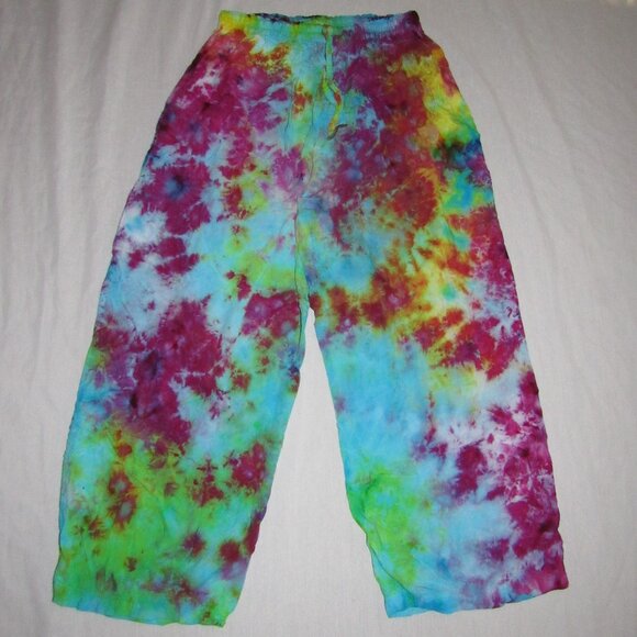 Dharma Trading Co Colorful Tie Dye Wide Leg Pull On Pants sz L/XL Hippie Boho - Picture 4 of 4
